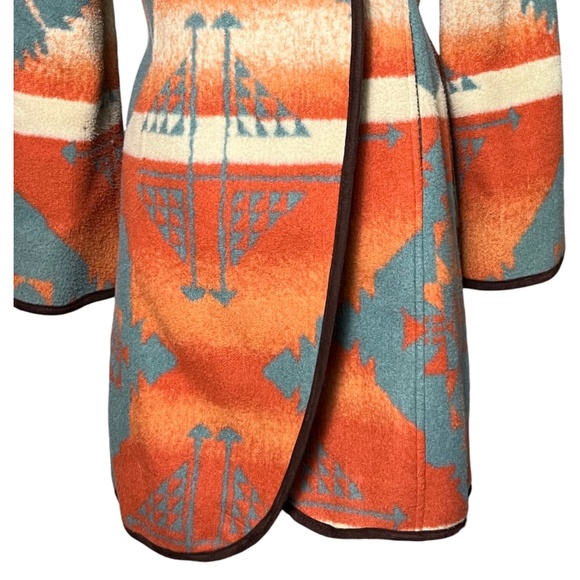 Tasha Polizzi Southwestern Wrap Blanket Coat Size Small Orange Turquoise Aztec - Picture 9 of 16